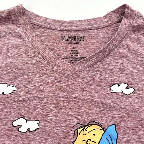 Peanuts TShirt Girls L Heathered Maroon Snoopy Charlie Brown V-Neck Short Sleeve - Picture 3 of 7
